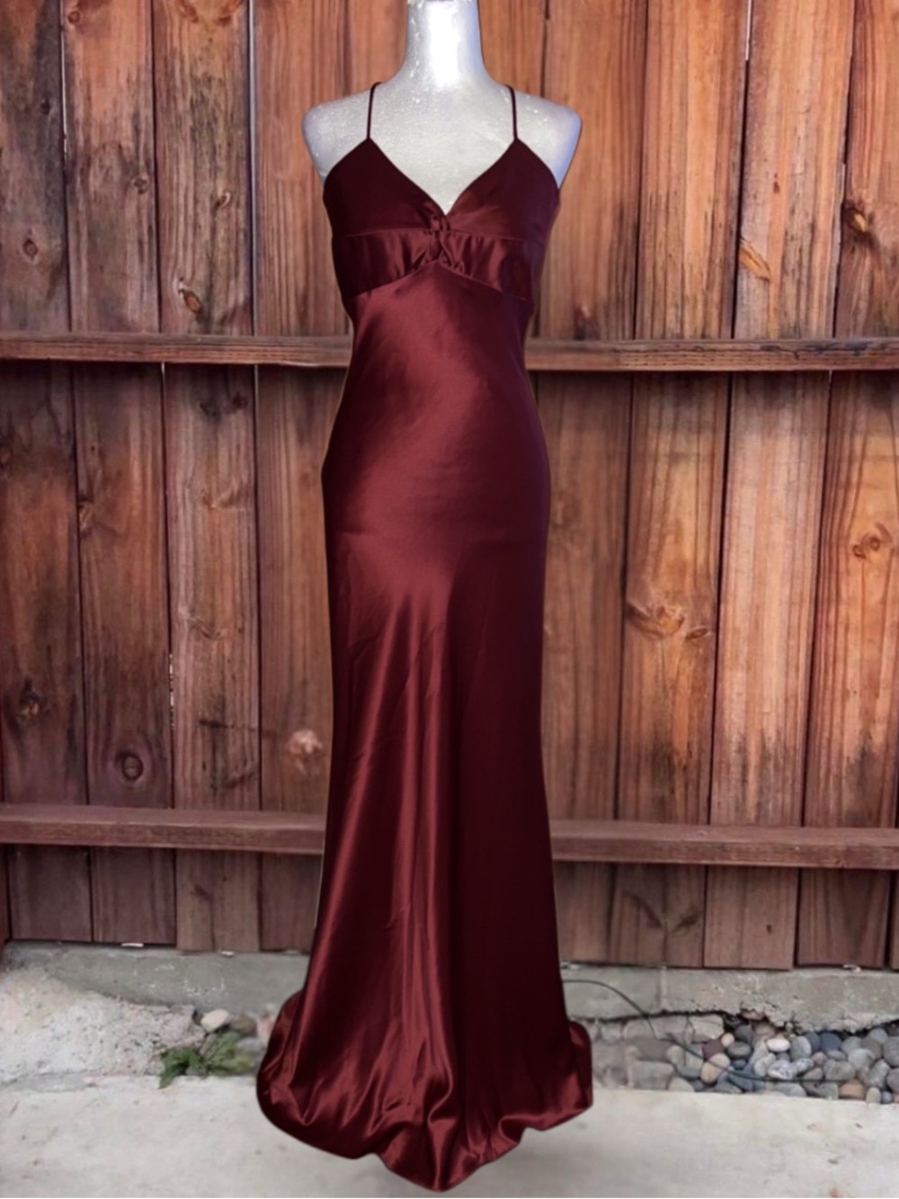 Satin Burgundy Maxi Slip Dress with Spaghetti Straps